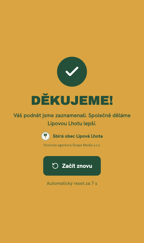 Poděkování po odeslání